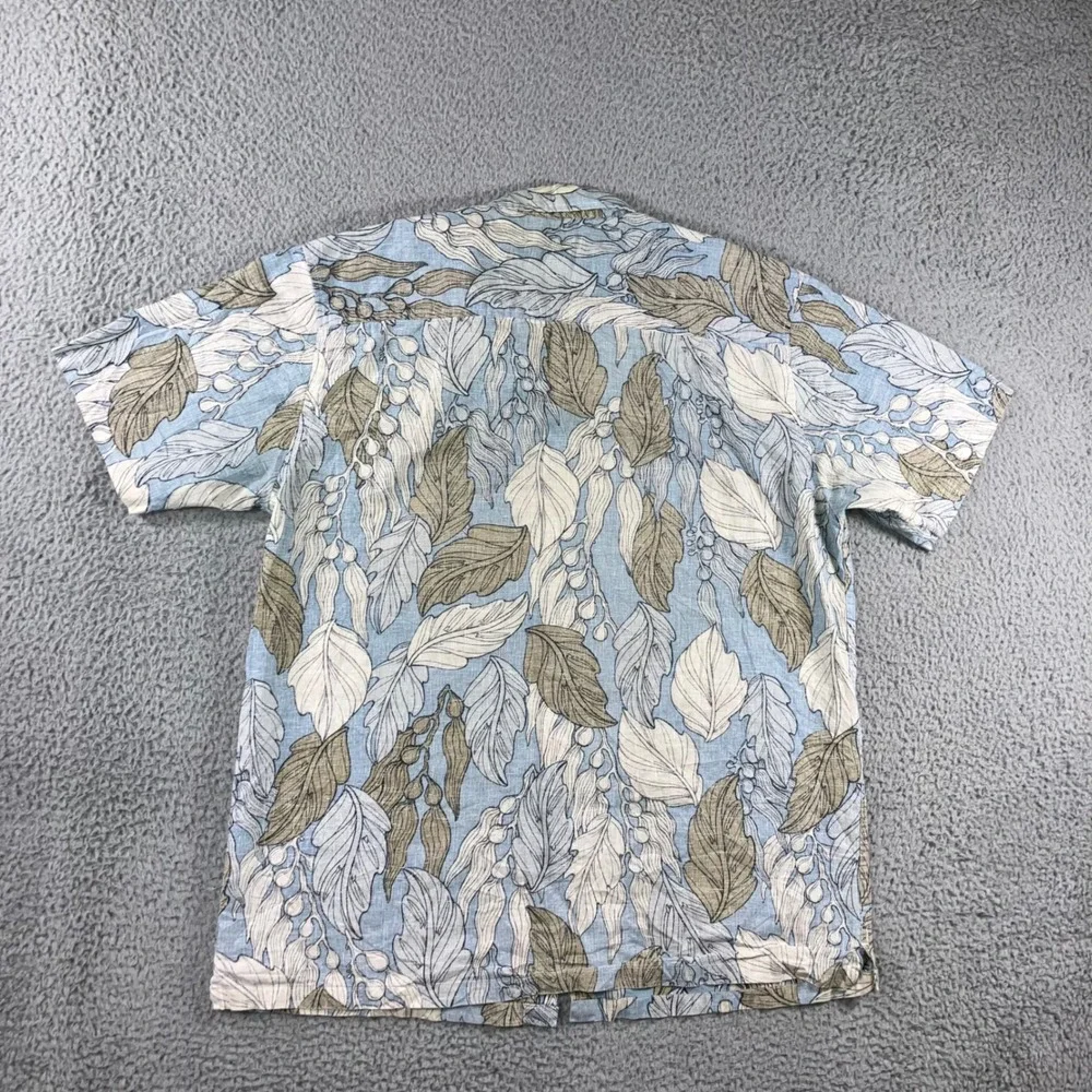 Jack O'Neill Hawaiian Shirt Men XL Coastal Linen Tropical Leaf Print Blue Tan
